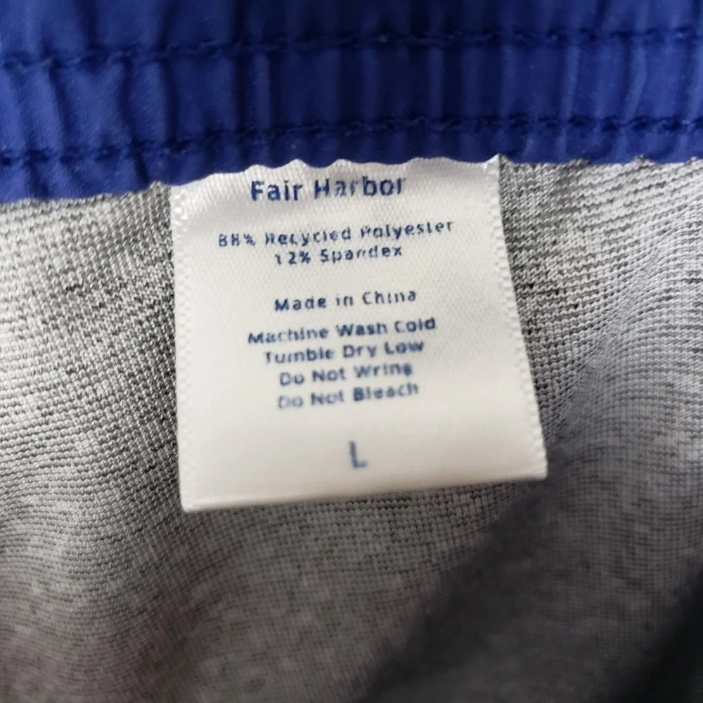 Fair Harbor Size L Anchor Lined Swim Shorts Aqua Cobalt Colorblock Stripe Surf